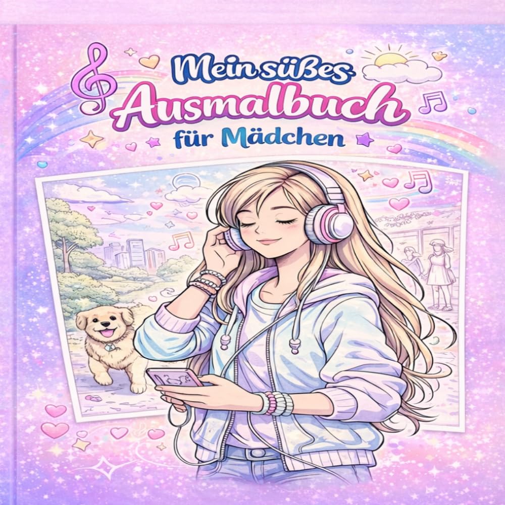 Ausmalbuch für Mädchen – Süße Girls, Hunde & Shopping: Cute & entspannendes Malbuch mit 50+ Motiven für Kinder & Teens
