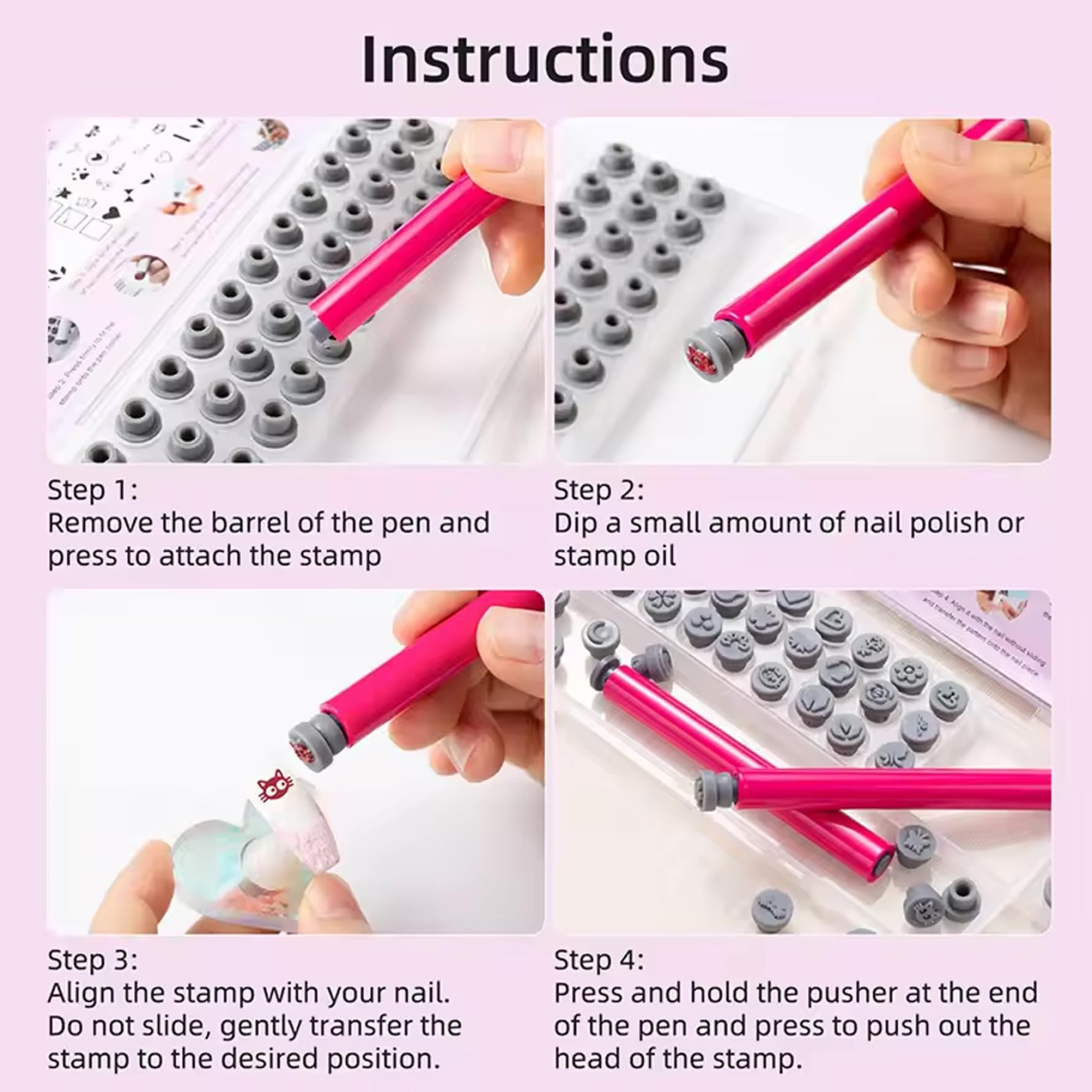 TIMPOGGIO DELLA OGGI 48PC Penne per francobolli per nail art diversi francobolli artistici con punta a penna silicone farfalla rosa kit di timbrai fai -da -te per donne