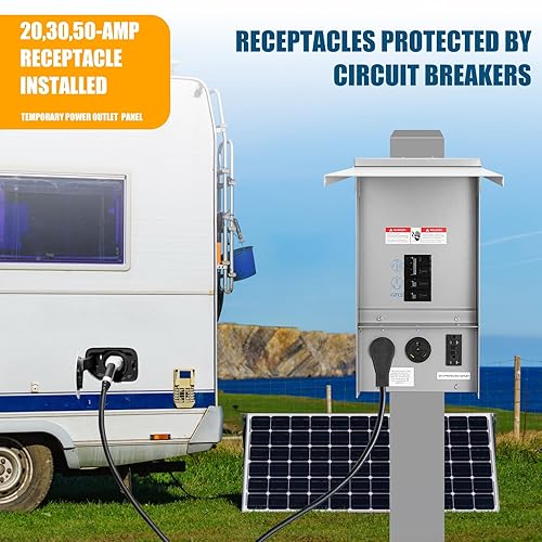 Miniatura 5 de Panel de toma de corriente temporal, panel de salida eléctrica para caravana, con disyuntor precableado, caja de disyuntor con receptáculo de 20,