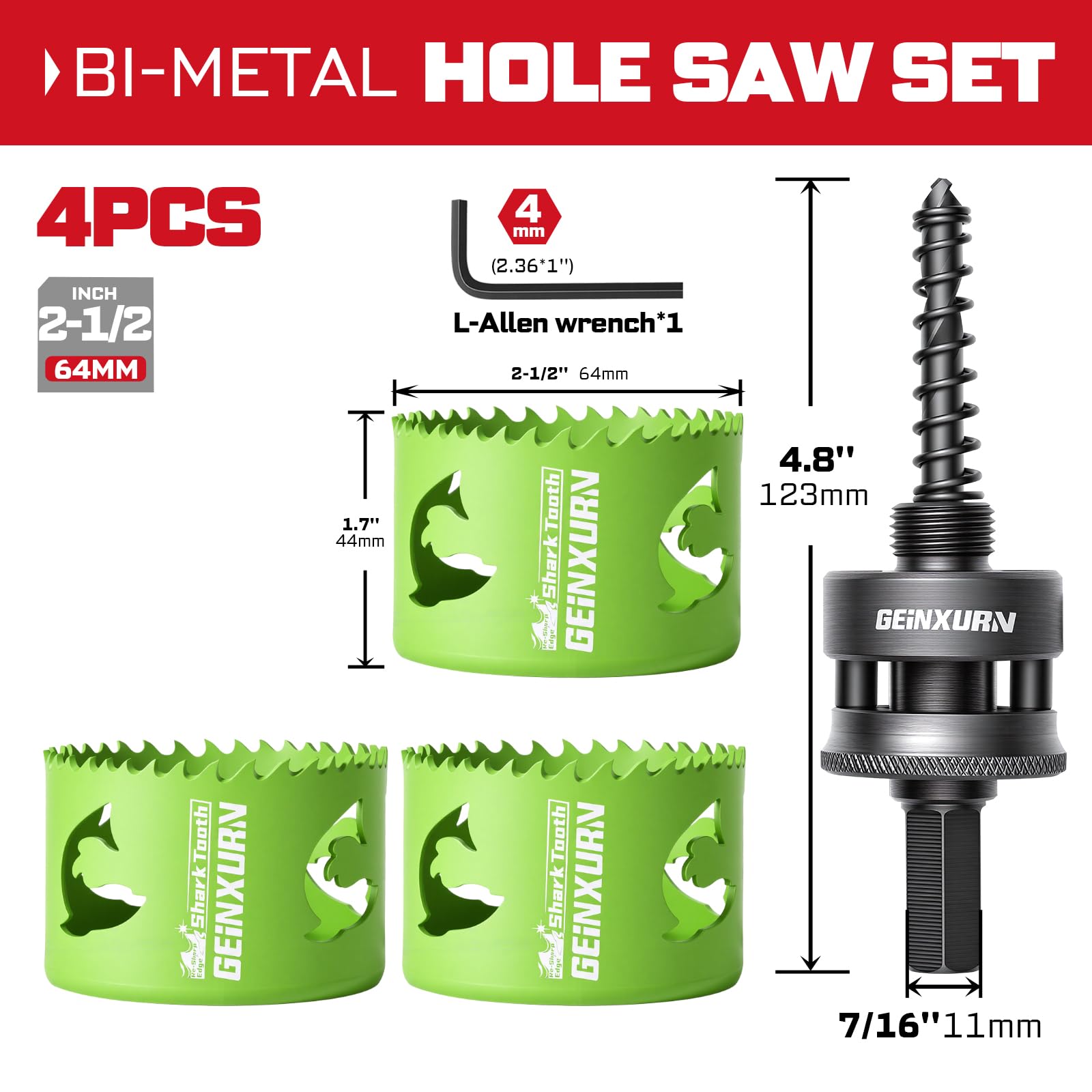 Geinxurn 2-1/2 in(64mm) Hole Saw Set, HSS Bi-Metal Hole Cutt -2