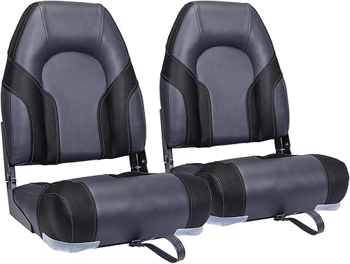 Elite Asiento Plegable para Barco Bass Back Asiento para Barco Asiento Plegable para Barco de Pesca, Pack de 2, Negro/Carbón