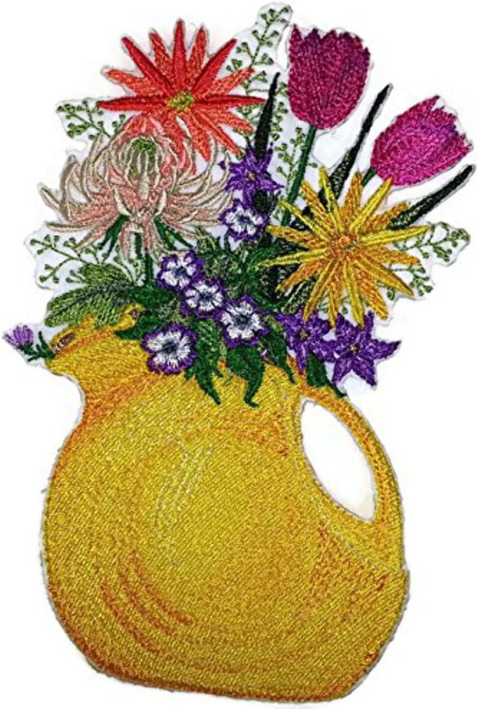 Custom and Unique Spring Blooms Flowers with Vase[Pitcher of Flowers] Embroidered Iron on/Sew Patch [6.86" * 4.55"] [Made in USA]
