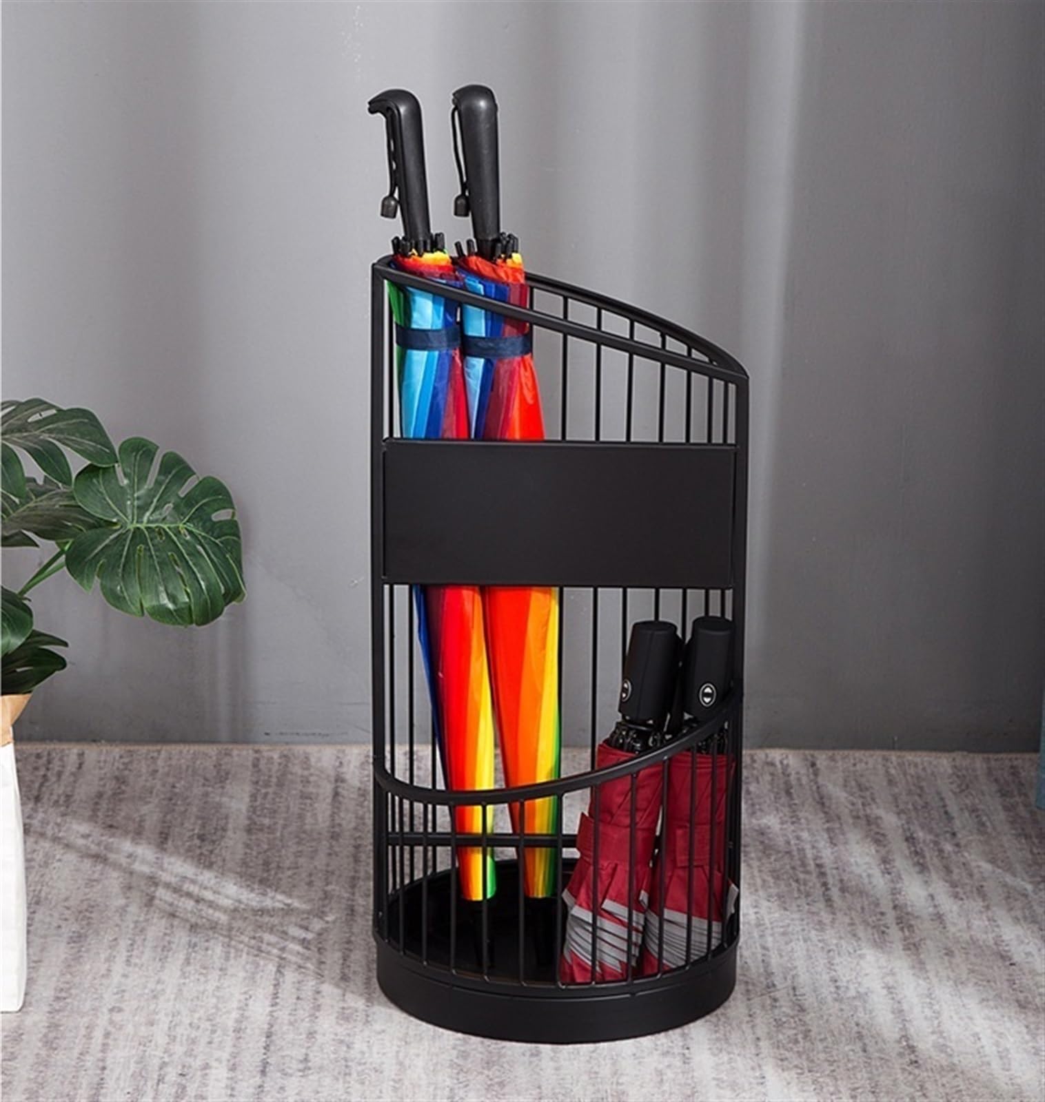 SaryEdge Round Metal Umbrella Stand - Double Layer Free-Standing Organizer for Home, Office, Entryway - Sturdy Construction, Large Capacity,Black-Large,Black-Large
