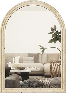 Comprar HOMCOM Espejo de Pared Arqueado, Espejo de Baño 50x70 cm con Marco de Imitación de Piedra de 3 Niveles, Estilo Moderno, para Salón, Dormitorio, Entrada y Pasillo, Beige