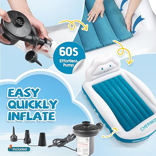 Miniatura 6 de Cama inflable de viaje para niños pequeños, colchón de aire portátil para niños con parachoques de seguridad de 4 lados y bomba eléctrica, colchón