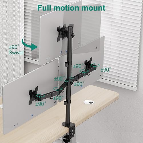 Miniatura 7 de Soporte triple para monitor, soporte de escritorio para tres pantallas de hasta 32 pulgadas, brazo de monitor apilado para 3 monitores máx. 17.6