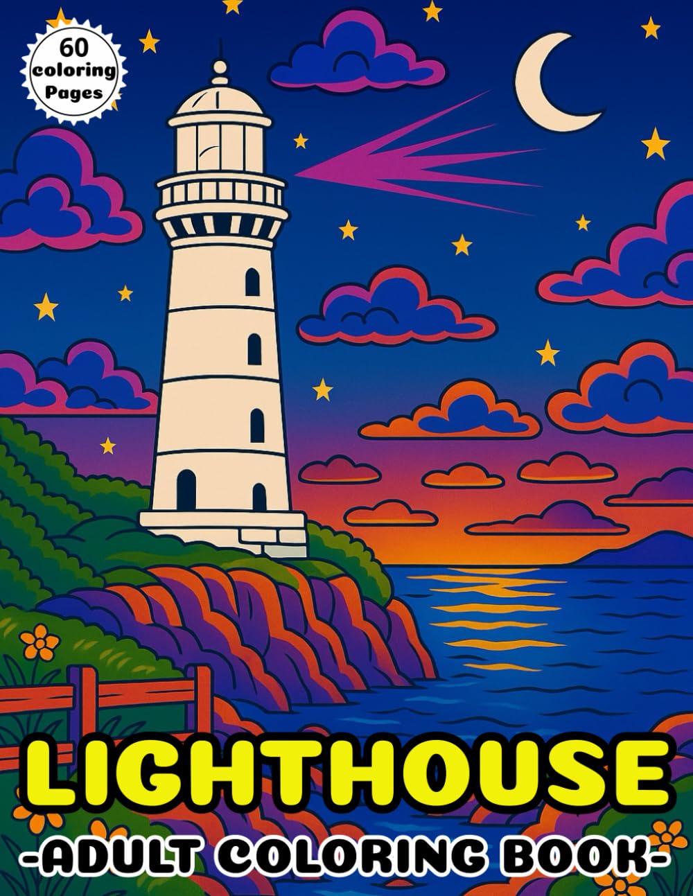 Lighthouses Coloring Book for Adults: 60 Beautiful Lighthouses for Relaxation and Stress Relief