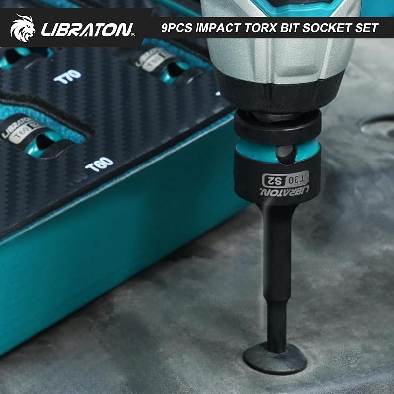 LIBRATON 9 részes Torx bit dugófej készlet 1/2" S2 acél T30-T80 ütésálló