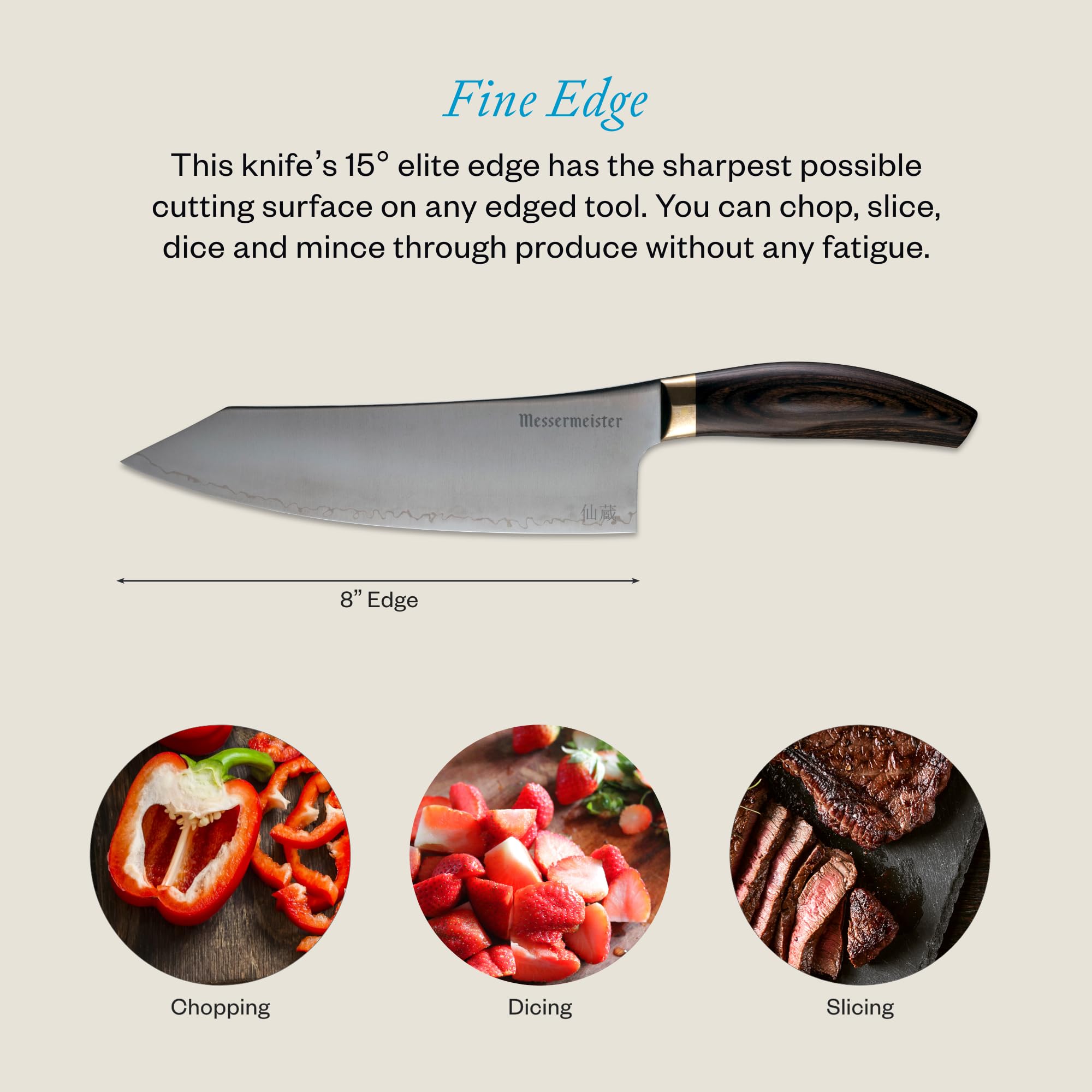 Messermeister Kawashima 8” Chef’s Knife - SG2 Powdered Steel, Eco-Brass Bolster & Walnut Pakkawood Handle - Made in Seki, Japan — Amazon image 3