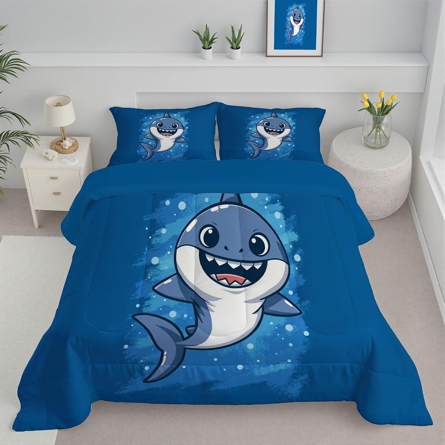 80" x 90" Coverless Duvet 7.5 Tog, Simple Animal Print Kids Reversible Washable Coverless Duvets, Blue Super Soft Comfy Kids Duvets, 3 Duvet with 2 Pillowcase