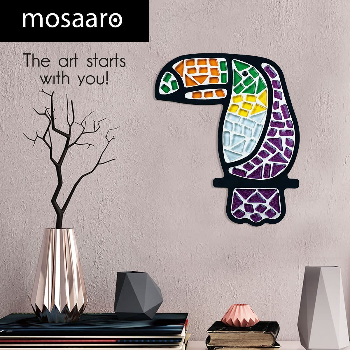 Mosaaro Azulejos de mosaico de vidrio para manualidades, tucán, adultos y adolescentes, arte exclusivo para bricolaje, regalo creativo para los amantes de las manualidades, mosaicos para decoración