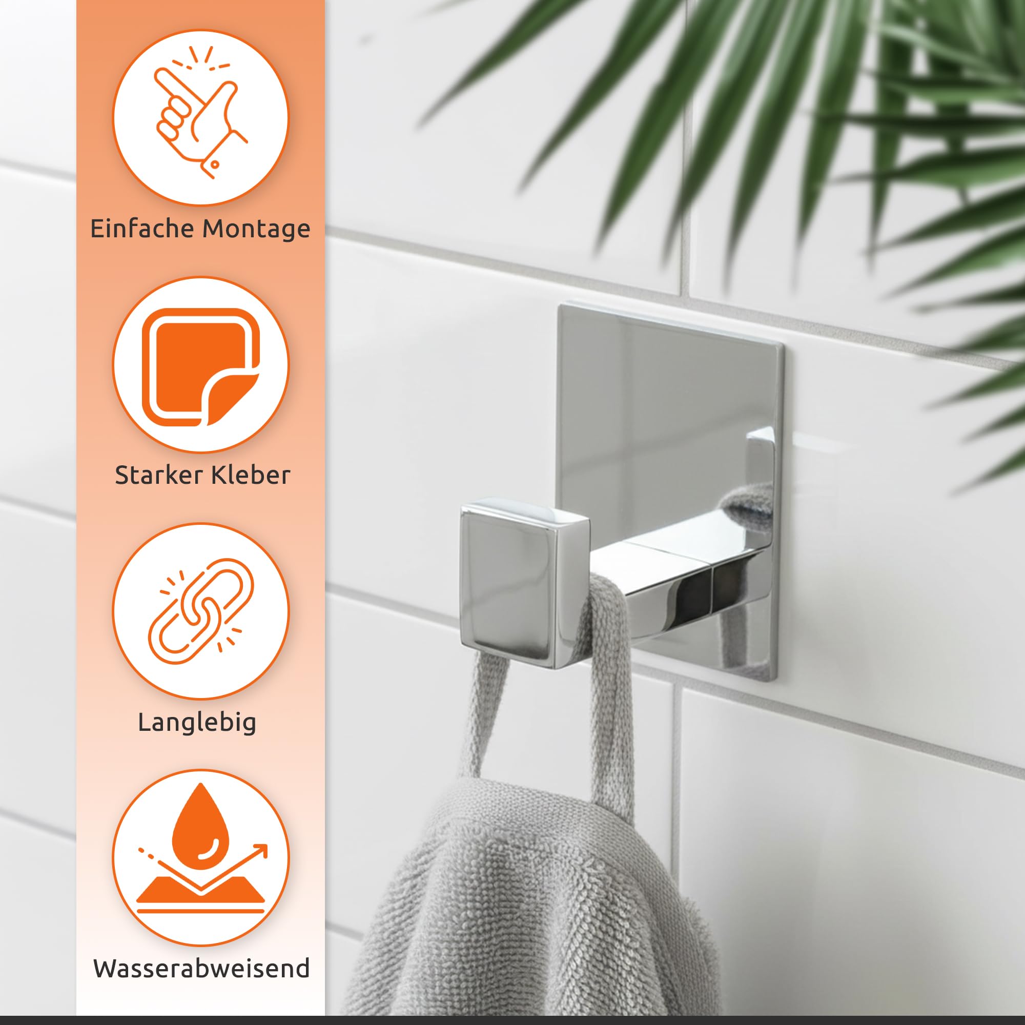 ECENCE Toilettenpapierhalter + 2 Handtuchhaken ohne Bohren Chrom | Badezimmerset selbstklebend, Badezimmeraccessoires - rostfreier Edelstahl 304, Handtuchhalter + Klorollenhalter