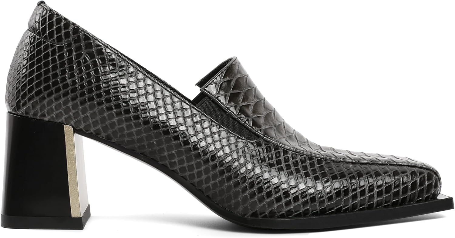 Zamikoo Loafers for Women Square Toe Chunky Block Heels Slip On Dressy High Heeled Loafers Pumps Comfortable 2.5 Inches