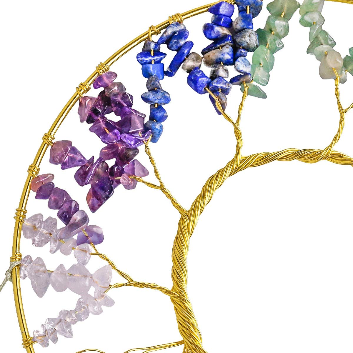 mookaitedecor Chakra Cailloux Pierre Arbre de Vie Decoration Suspension Fait Main avec Décoratifs Tranches Agate Cristal à Suspendre