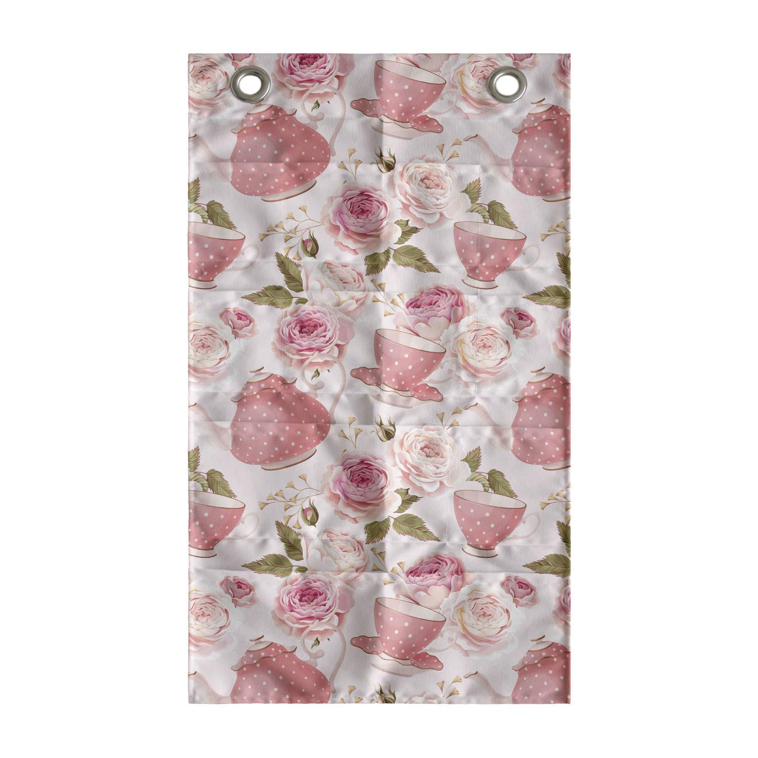 Ambesonne Floral Hanging Pocket Organizer, Vintage Style Tea Cups with Roses Romantic Shabby Form Design Print, Printed Polyester Storage Bag with Pockets, 21" x 31", Fern Green Pale Pink