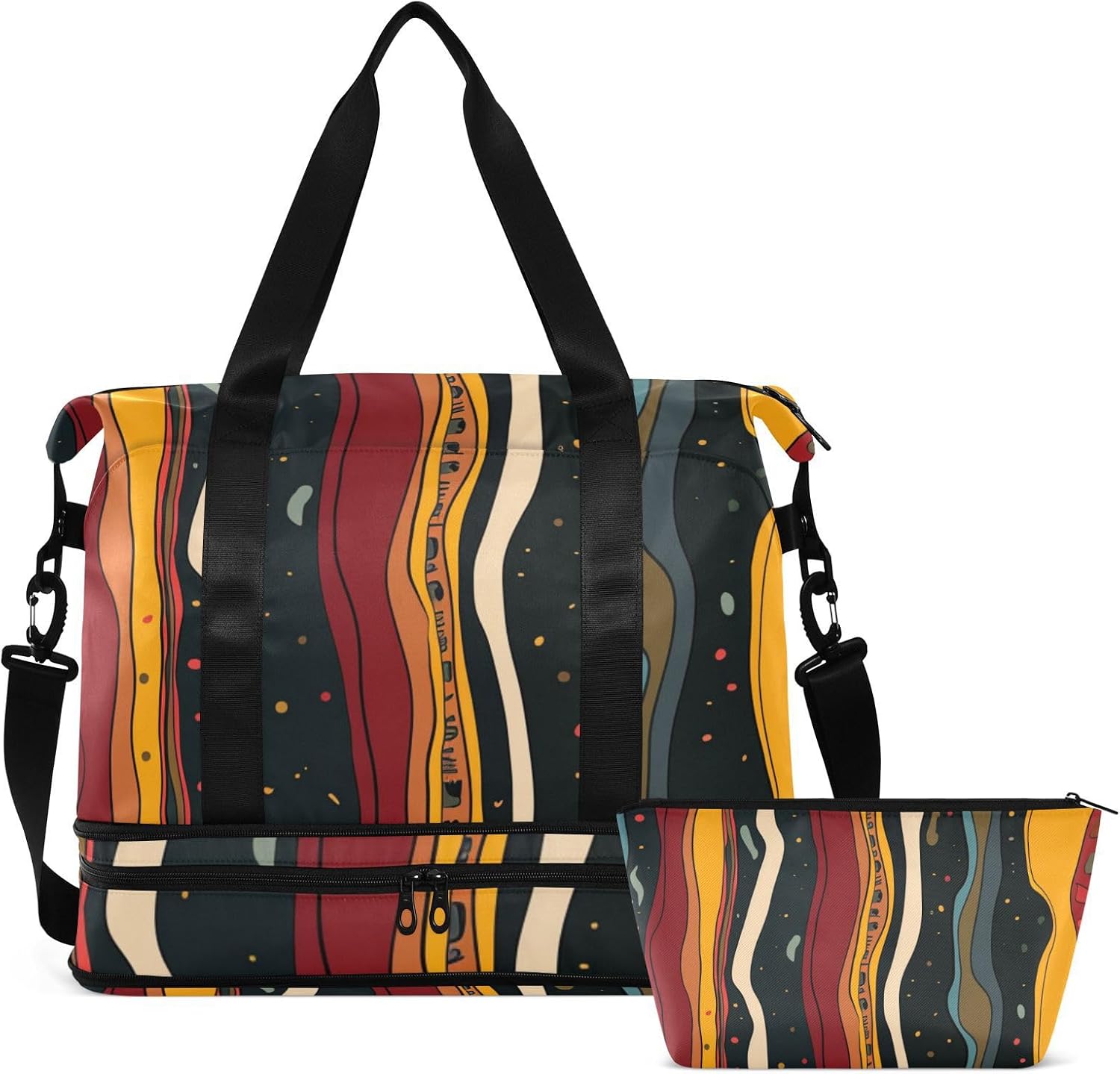 Colorful Vertical Stripe Sports Tote Gym Bag Carry On Personal Item Bag with Toiletry Bag for Hiking Large Capacity