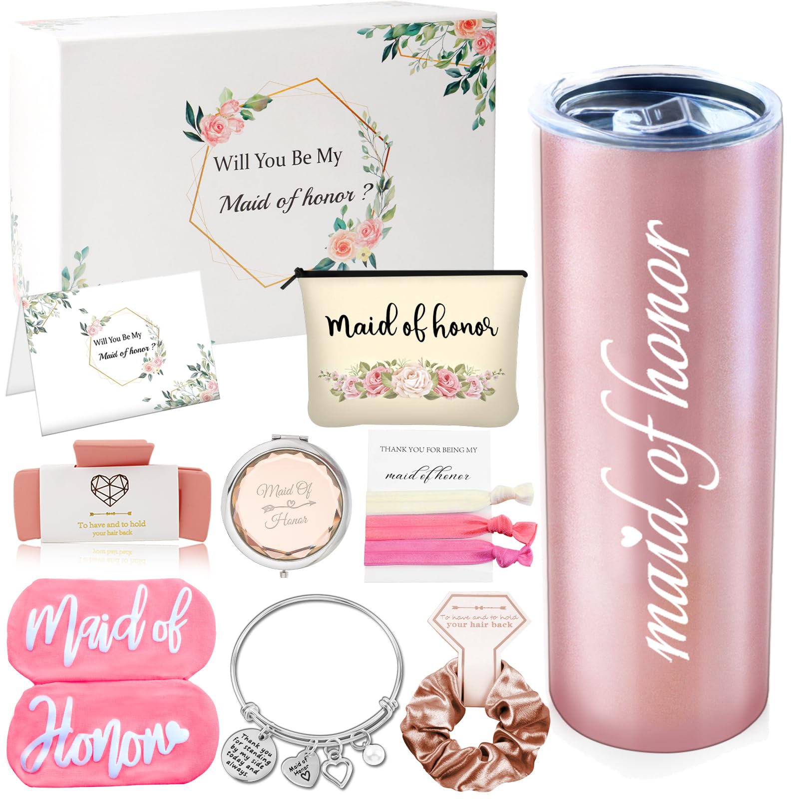 Mhoel Maid of Honor Proposal Gifts Rose Gold 20oz Tumbler