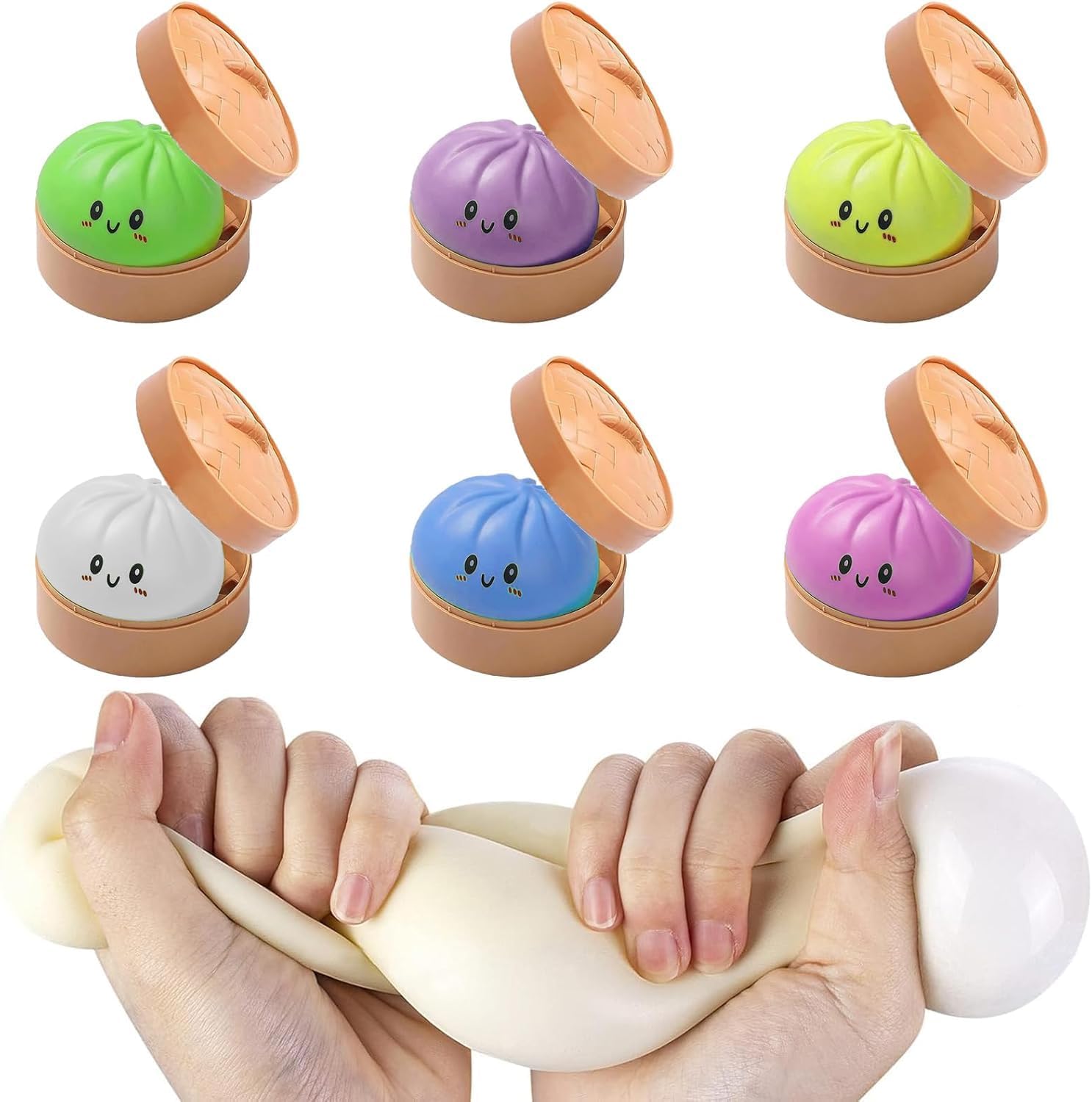 Glitter Dumpling with Steamer, Dumpling Squishy Mystery Box, Colorful Squishes Stress Balls, Soft Squeeze Decompression Dough (Purple)