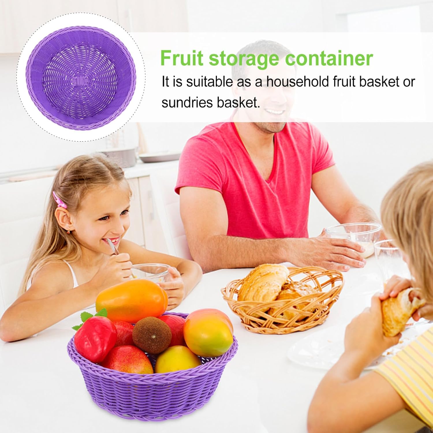 Garneck Bamboo Fruit Basket - Imitation Rattan Woven Design Plastic Serving Basket for Home Kitchen Bakery and Office 9.44 X 7.08 X 2.95 Inches