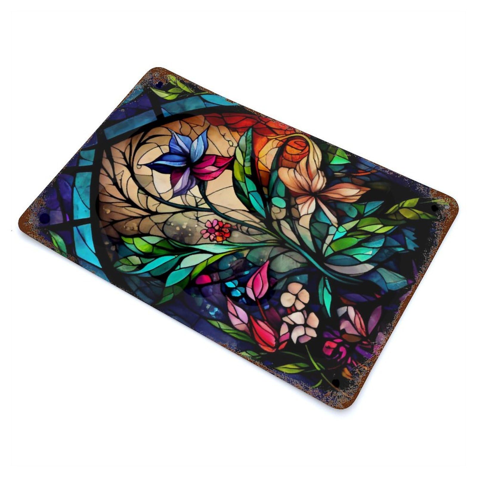 The Flower Rustic Tin Plaque 11.8"x7.9", Ideal for Shed, Workshop And Garage Wall Decor