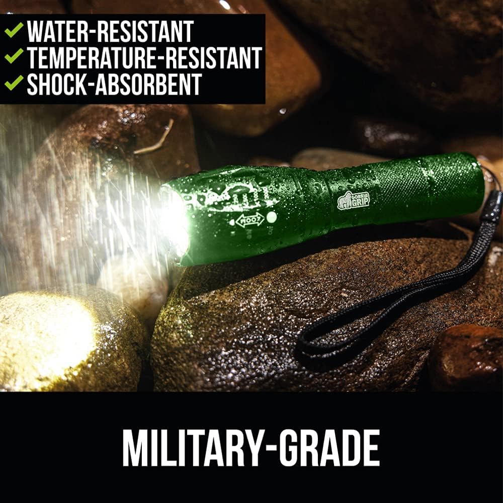 Gorilla Grip Tactical Handheld LED Flashlight, Ultra Bright 5 Mode, Long Lasting, Water Resistant, High Lumen, 750 FT Zoomable Flashlights, Camping Accessories, Outdoor Gear, Emergency Outages, Green : Tools & Home Improvement