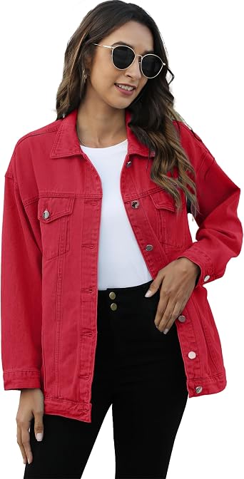 Omoone Womens Oversized Mid Long Denim Jacket Jean Biker Coat