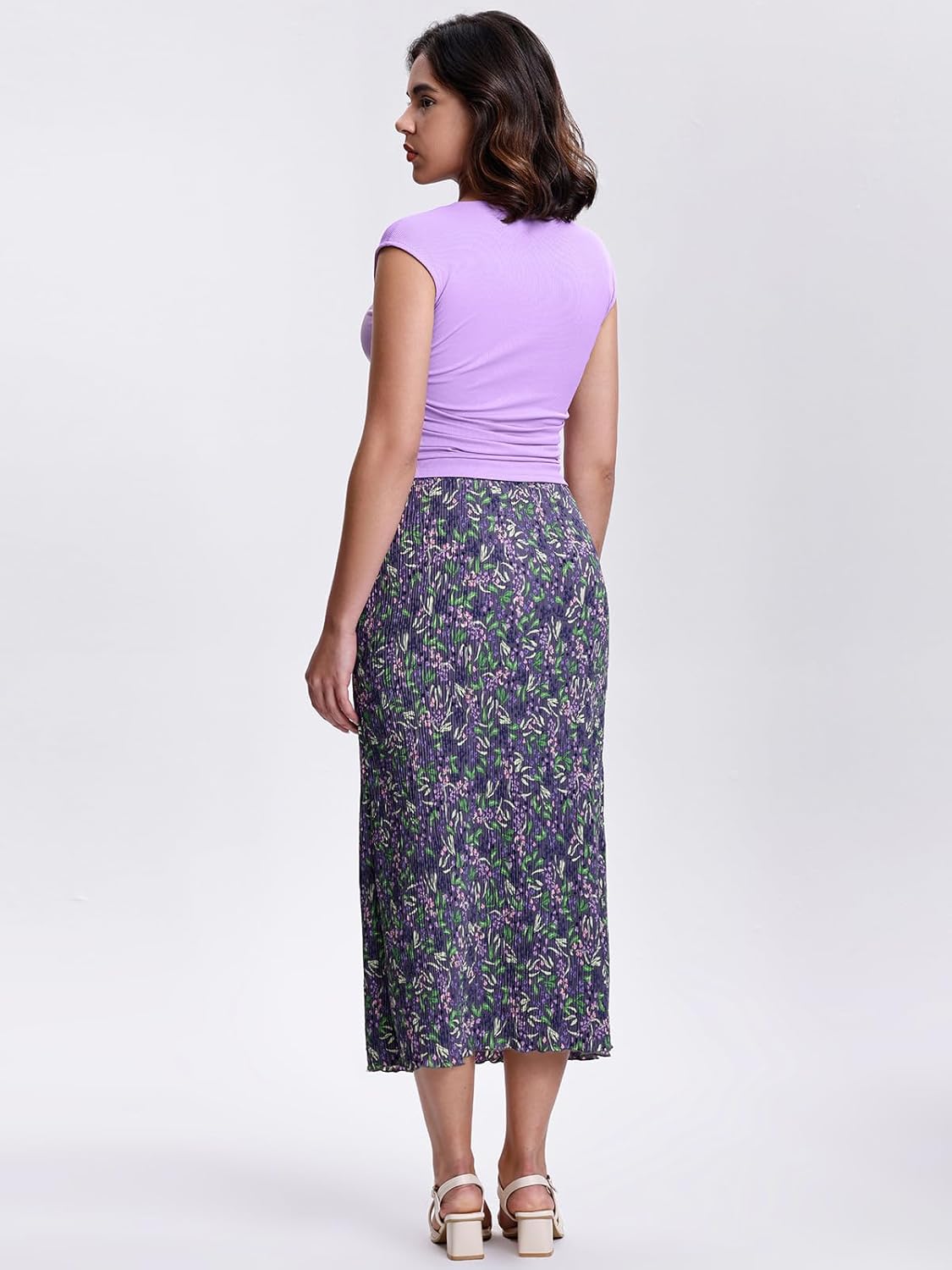 Kimmery Summer Casual Two Piece Skirt Set for Women Crew Neck Crop Tops Elastic Waist Midi Skirt Outfits - Image 4