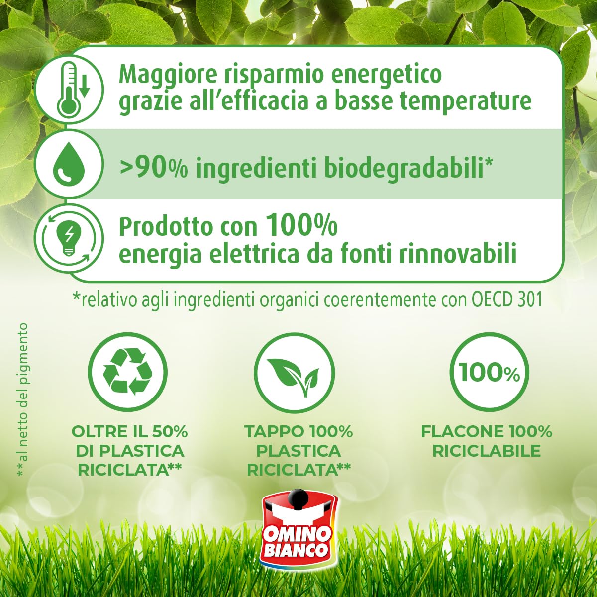 Omino Bianco - Detergente líquido para lavadora, 360 lavados, respeta colores y tejidos, perfume fresco con esencia de almizcle blanco, 2400 ml x 6 paquetes