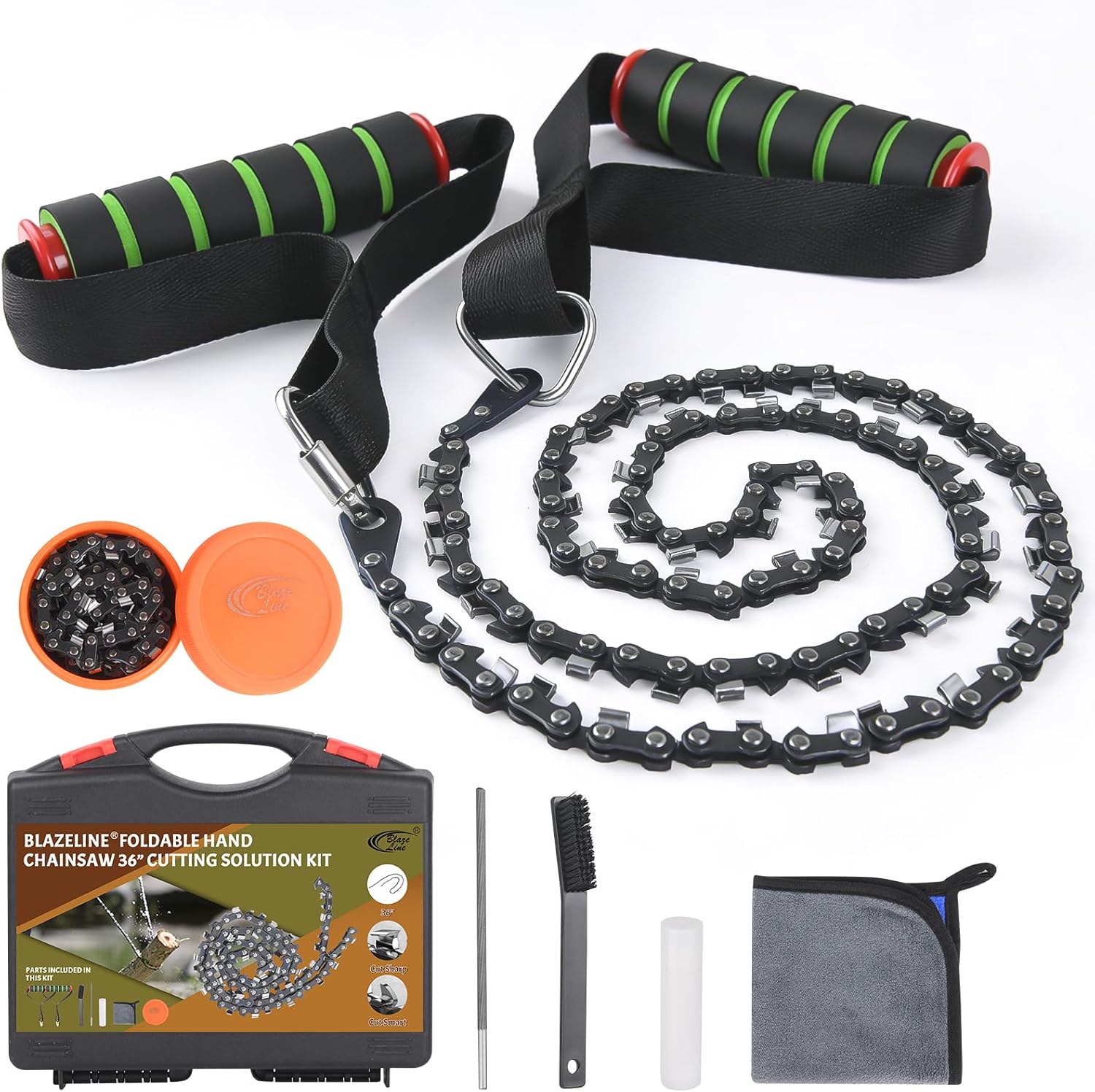 Blazeline Hand Pocket Chainsaw Cutting Solution Kit-36" Portable Folding Manual Saw for Wood Cutting, Tree Trimming, Camping, Hiking, Survival Gear