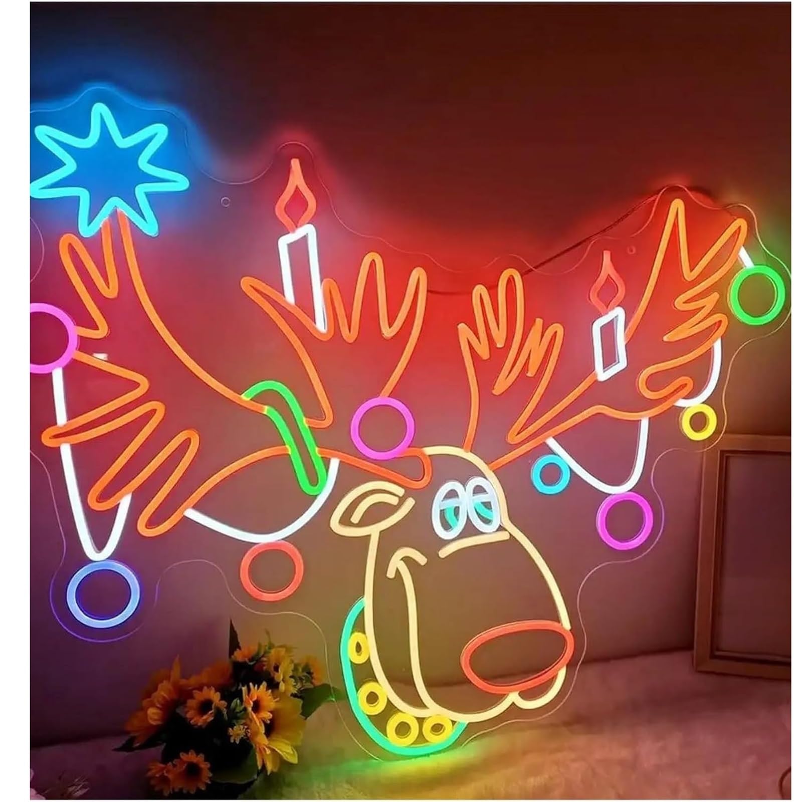 Zynther Neon lamp Soothing Ambiance Neon Sign Lamp with Red Nosed Reindeer, Powered by, Adjustable Brightness