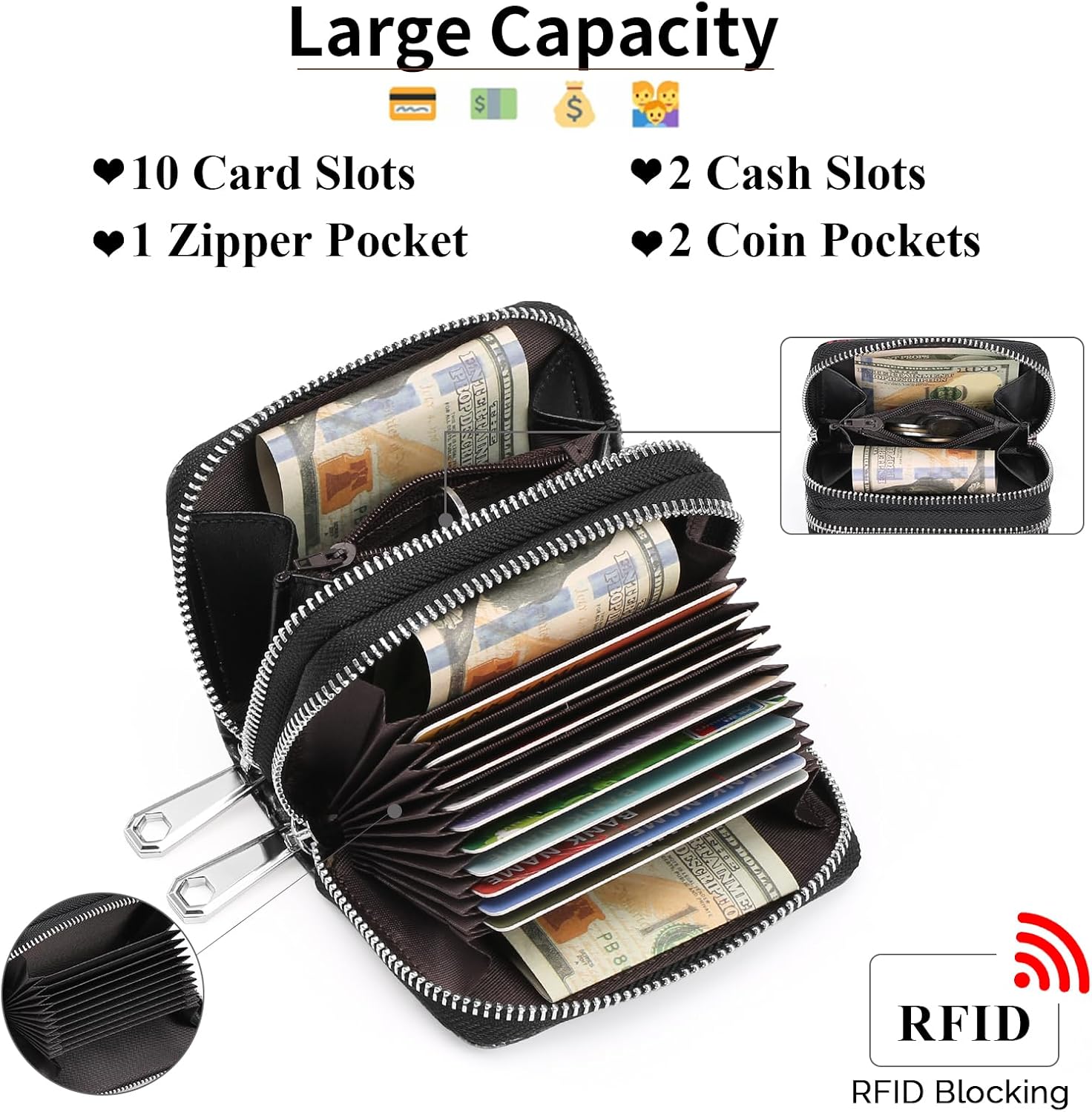 GOIACII Small Genuine Leather Wallet for Women, RFID Blocking Credit Card Holder Wallet - Image 2