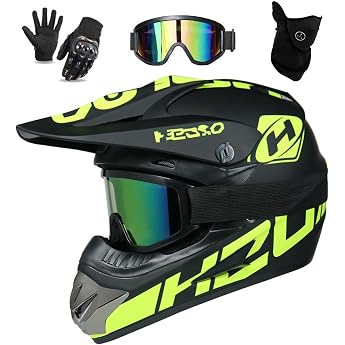 Downhill Children's Motorcycle Helmet Helmet Set Men's ATV Motorcycle Helmet D.O.T Certified Helmet with Goggles Gloves Full Face Helmet MTB Includes 4 Sizes Helmet Lining