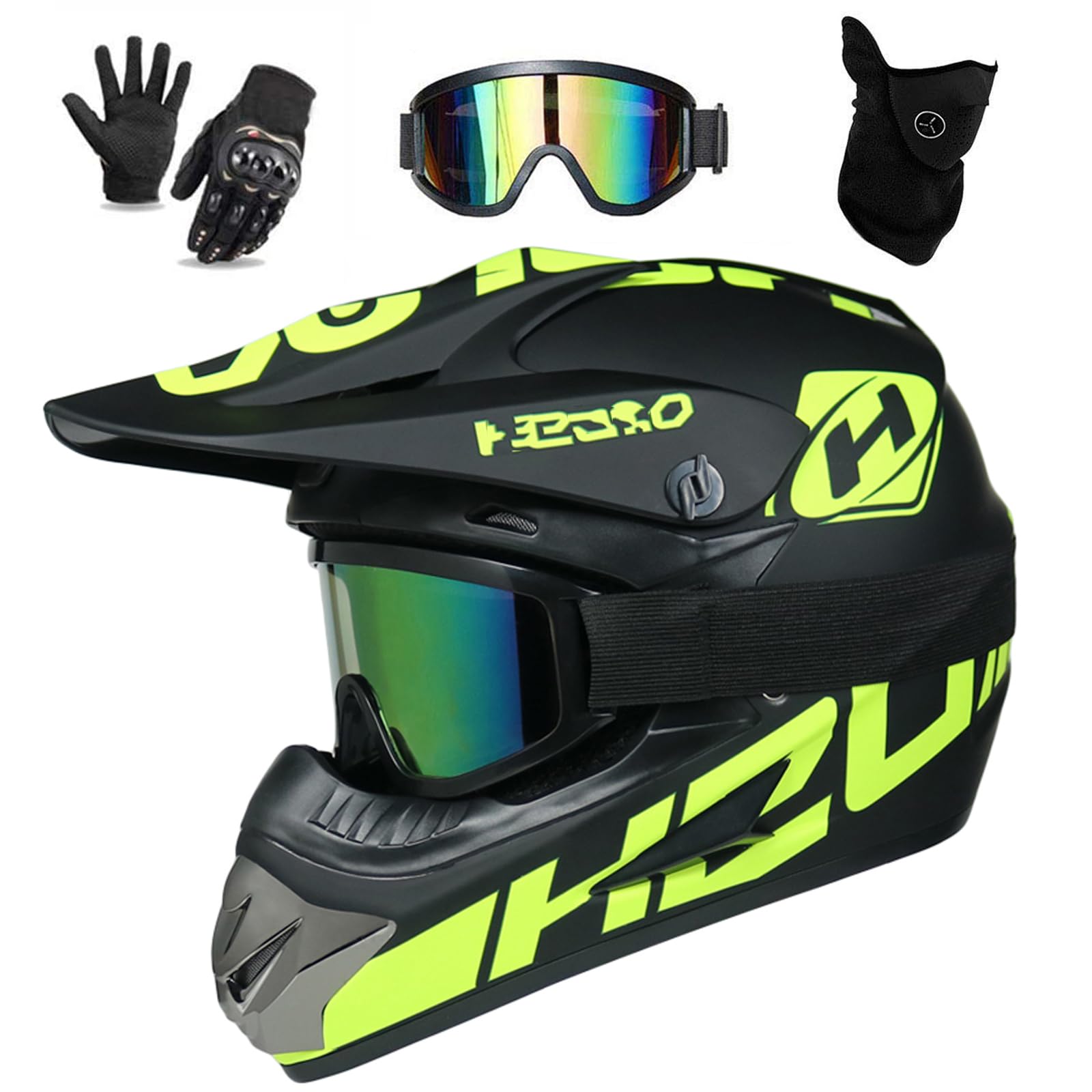 Downhill Motorradhelm Kinder, Helm Set Herren ATV Motorradhelm D.O.T Zertifizierter Helm Mit Brille Handschuhe, Integralhelm MTB Inklusive 4 Größen Helmfutter