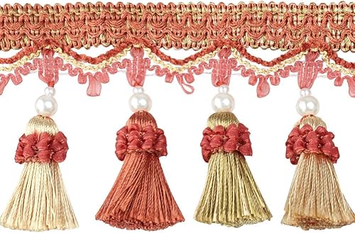 Miniatura 7 de BEL AVENIR Borla Fringe Trim 6.5 Yarda x 3.15 Pulgadas De Lujo Con Cuentas Borlas Borlas Borlas - Beige