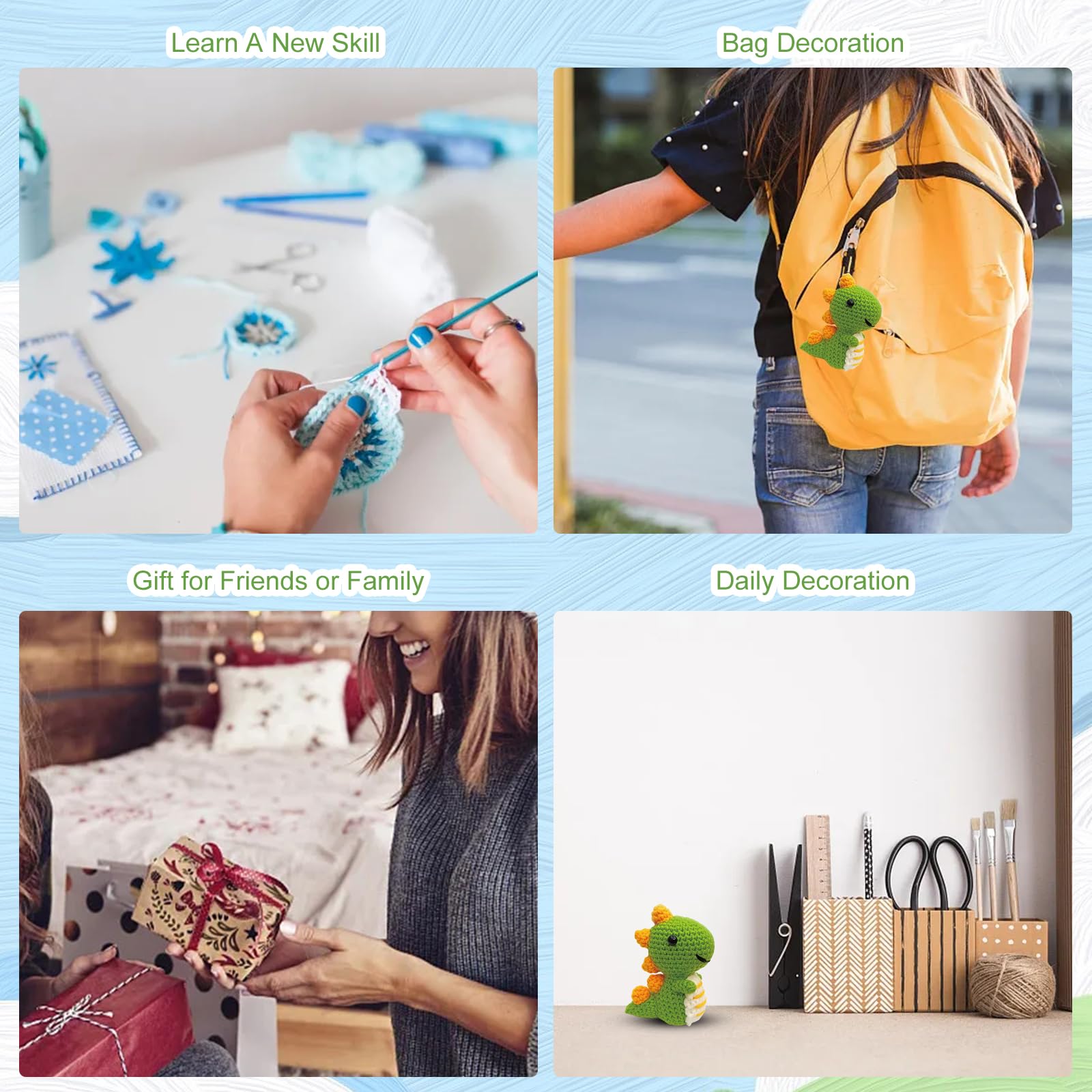 Maziky Kit Uncinetto Per Principianti Adulti E Bambini - 2 Dinosauri Rosa Da Creare Con Tutorial Video Passo Passo, Set Completo Per Imparare L'Uncinetto Fai Da Te - 3