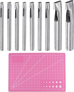 HARFINGTON 9pcs Leather Oval Hole Punch Stainless Steel with A5 Cutting Mat | PVC Oblong Hole Punch Puncher Tool Hollow Punch Set,for Leather Fabric Canvas Cloth Watch Band Wallet Belt
