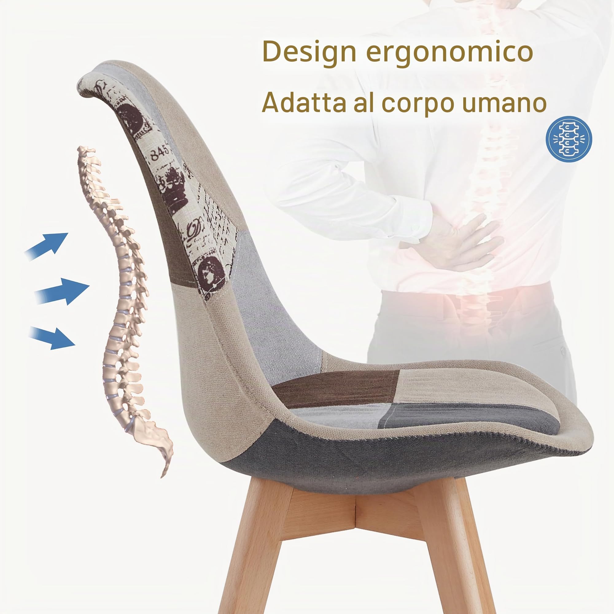 GrandCA HOME Set di 4 Sedie da Pranzo/Sedie da Ufficio in Stile Nordico, Sedie Imbottite Senza Braccioli con Seduta in Tessuto di Lino, Gambe in Legno di Faggio,Marrone
