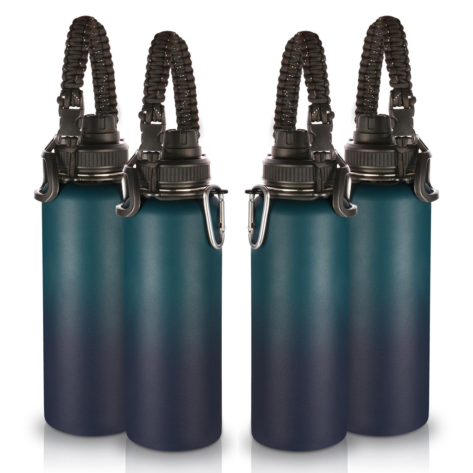 Volhoply Izolowane butelki wody 4 Pack, 1200ml Stainless Steel Sports Bottle z Paracord uchwyt & Spout Lid, Double Wall Metal Travel Termos wody z szerokim usta dla zimnego napoju