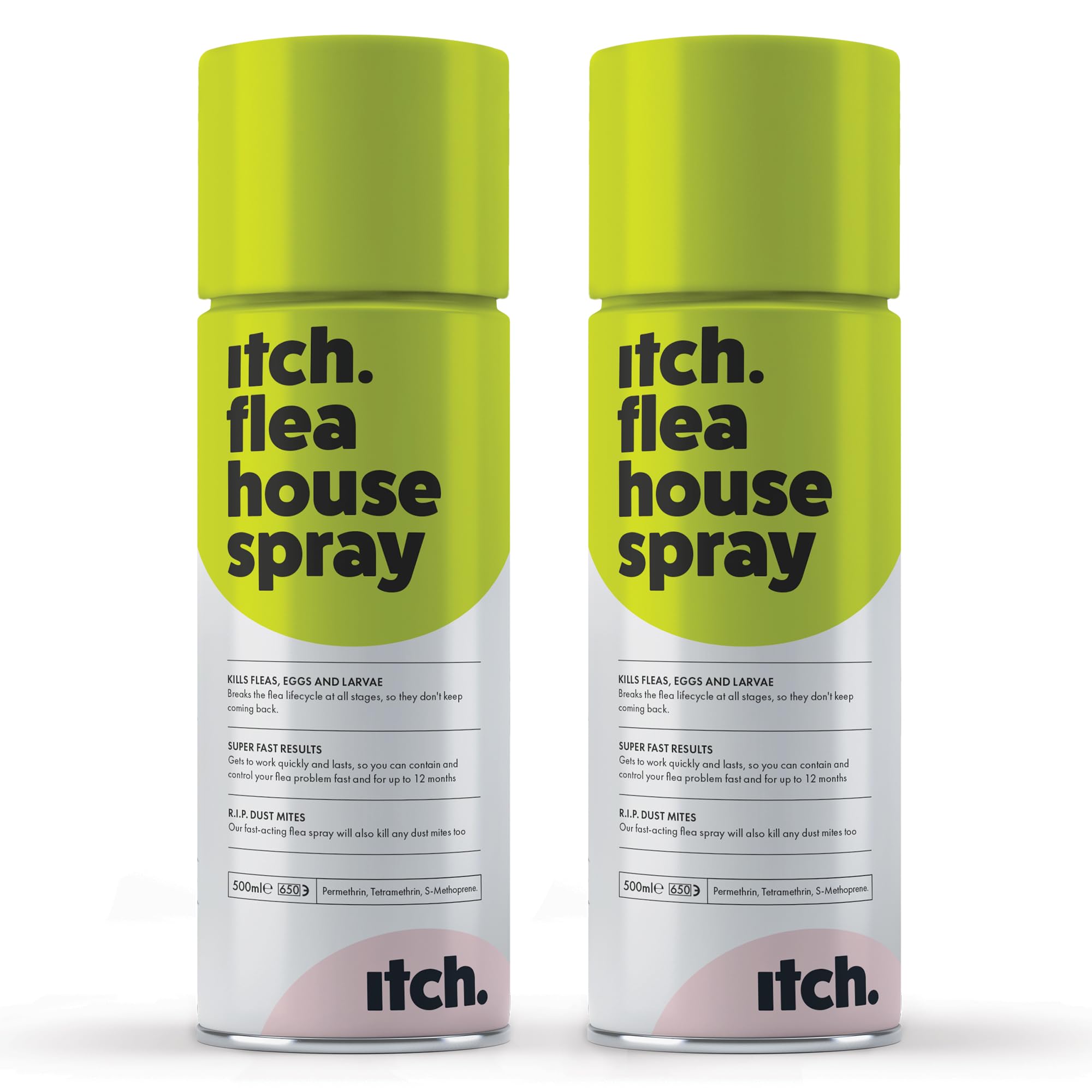 Itch Flea Home Spray - Kills Fleas, Larvae, Eggs and House Dust Mites - Fast Acting & Odourless - 500ml - Pack of 2