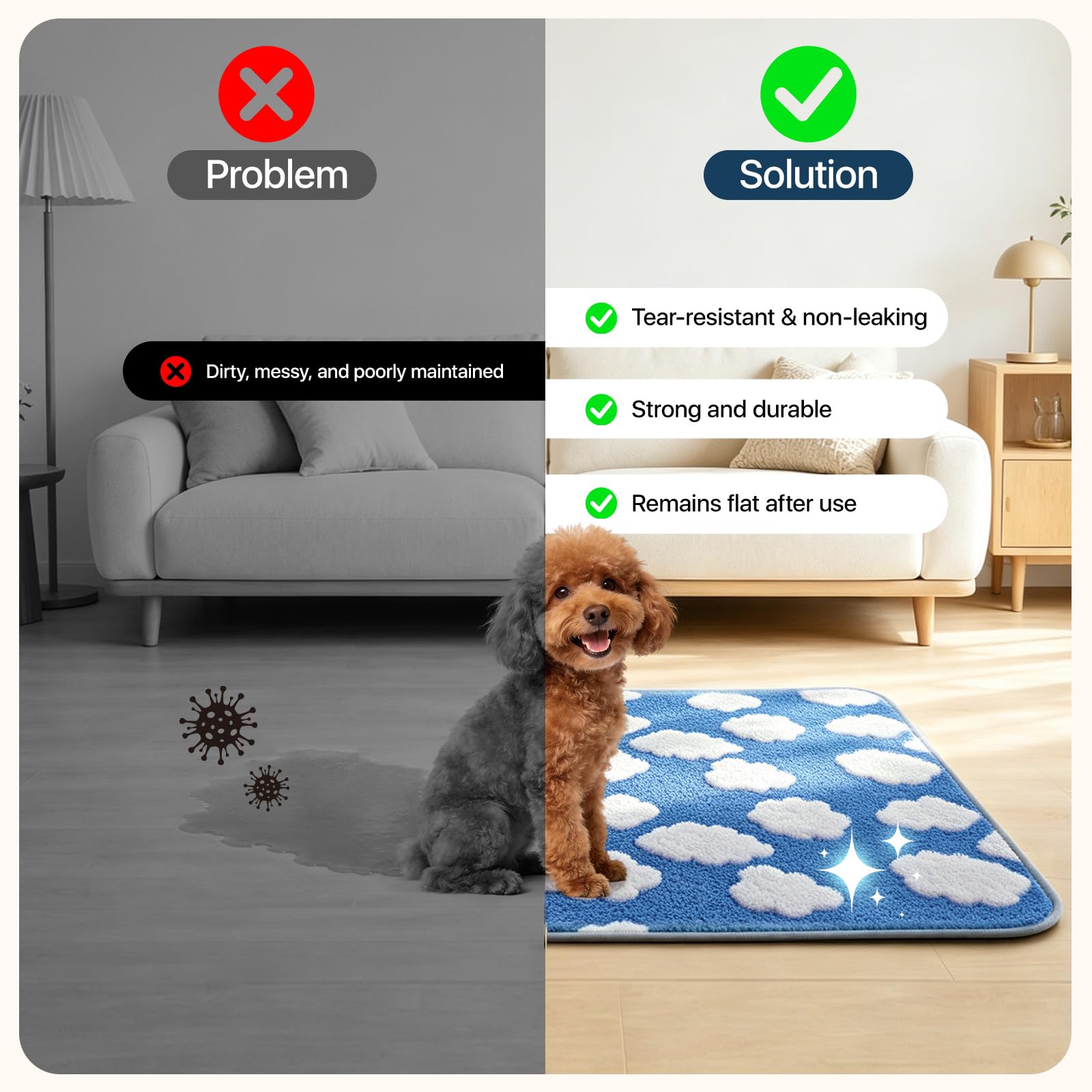 Tapis d'urine lavable pour chien, 168 x 125 cm, extra large, absorbant, réutilisable