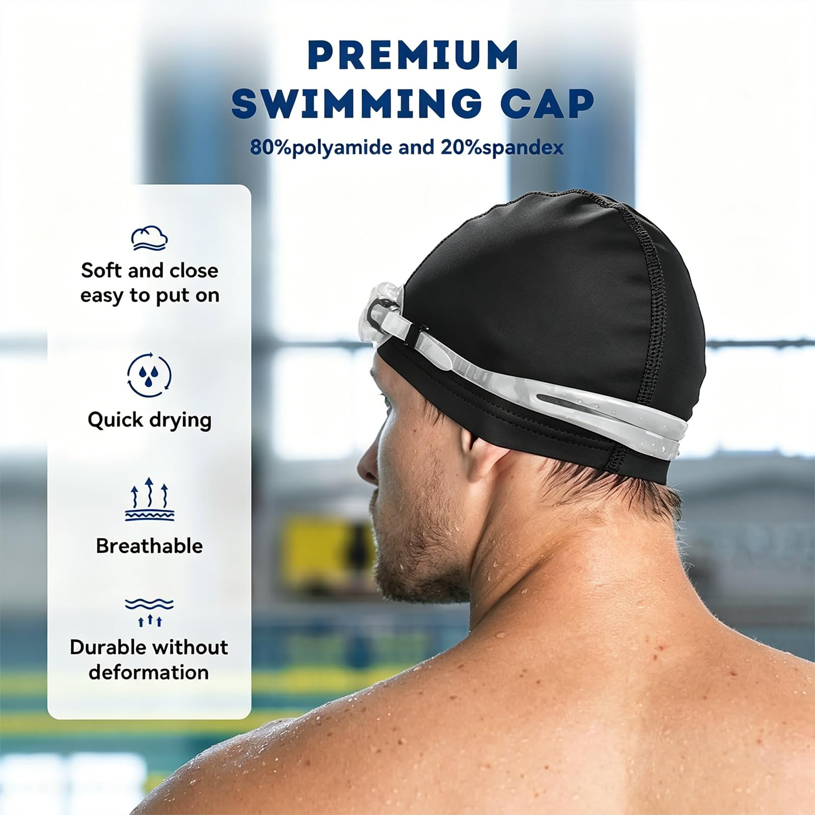 Gorro de natación para hombres y mujeres adultos, gorro de natación de tela de alta elasticidad, gorro de natación de licra no impermeable