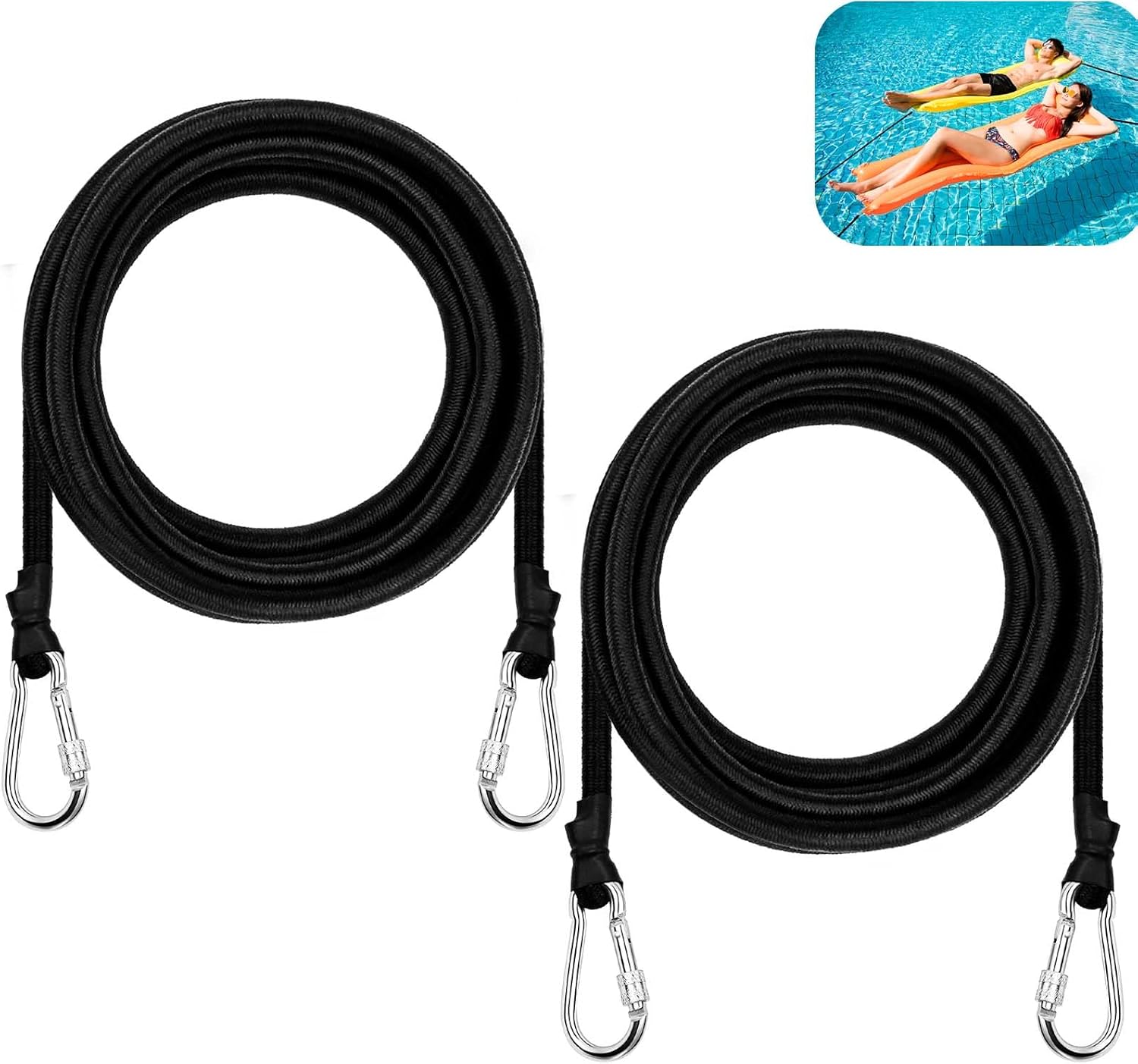 2Pcs 118 Inch Foam Water Pad Mat Bungee Cord Lily Pad Bungee Cord with 2 Carabiners Foam Lake Mat Cord Floating Mat Tether Kit for Secure Mooring