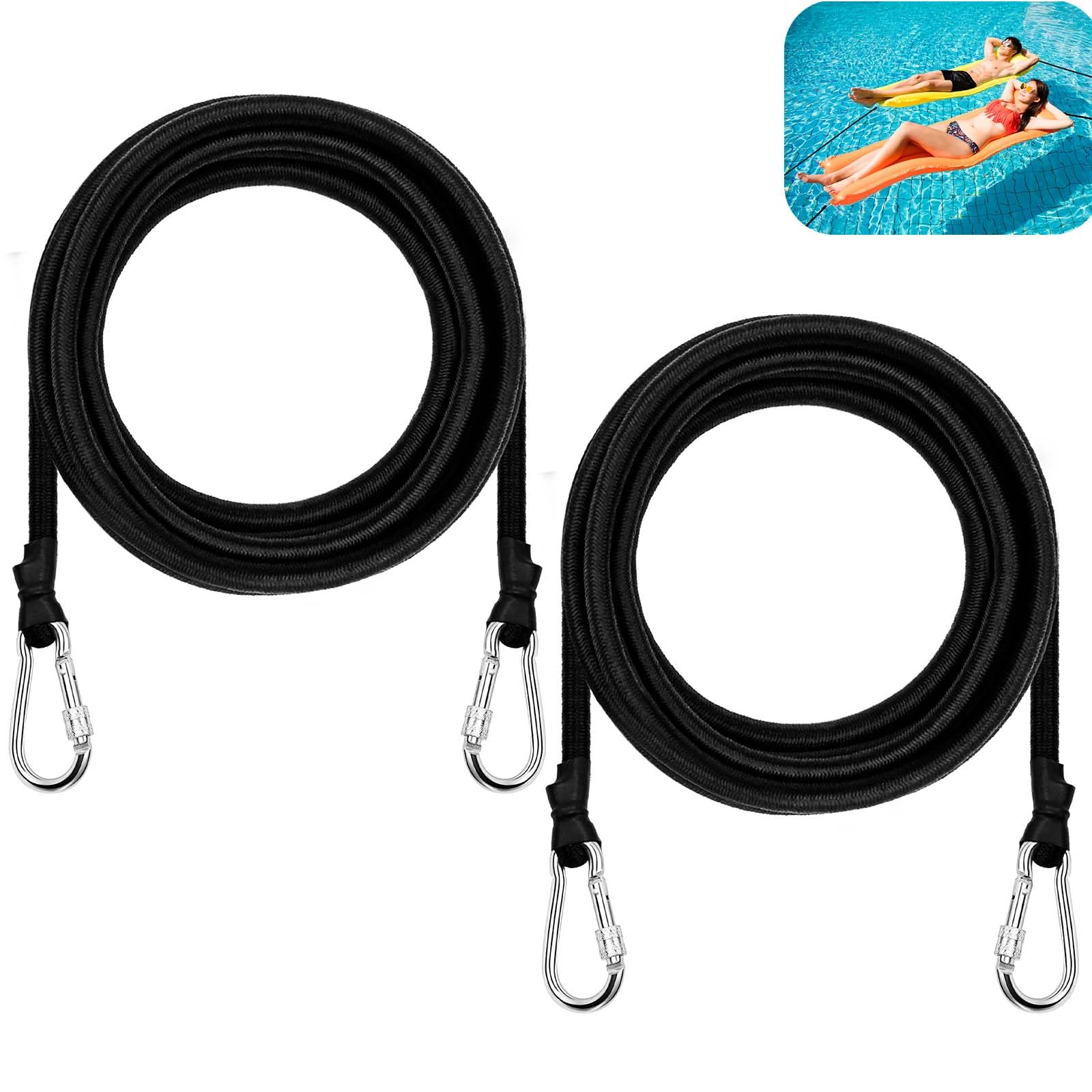 118-Inch Foam Water Pad Mat Bungee Cord – With 2 Stainless Steel Carabiners, Shock-Absorbing Lake Mat Tether For Secure Mooring