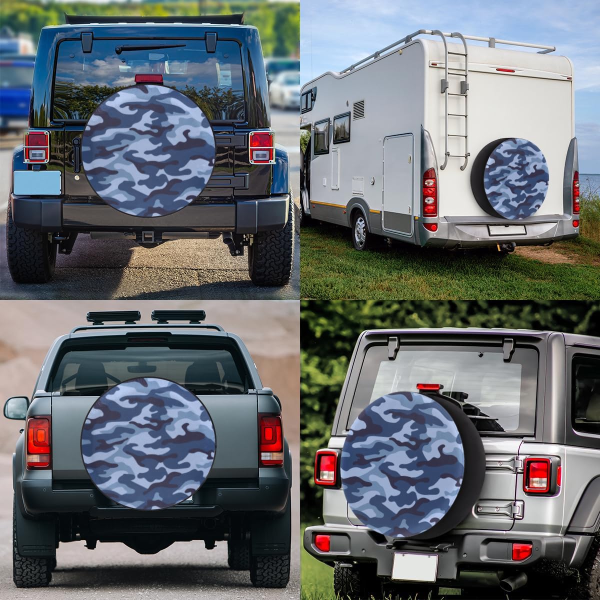 Blue Camouflage Tire Covers Portable Spare Tire Cover Soft Durable Waterproof Dustproof Set of 4 Bags 15 Inches for Car Truck SUV Trailer Camper