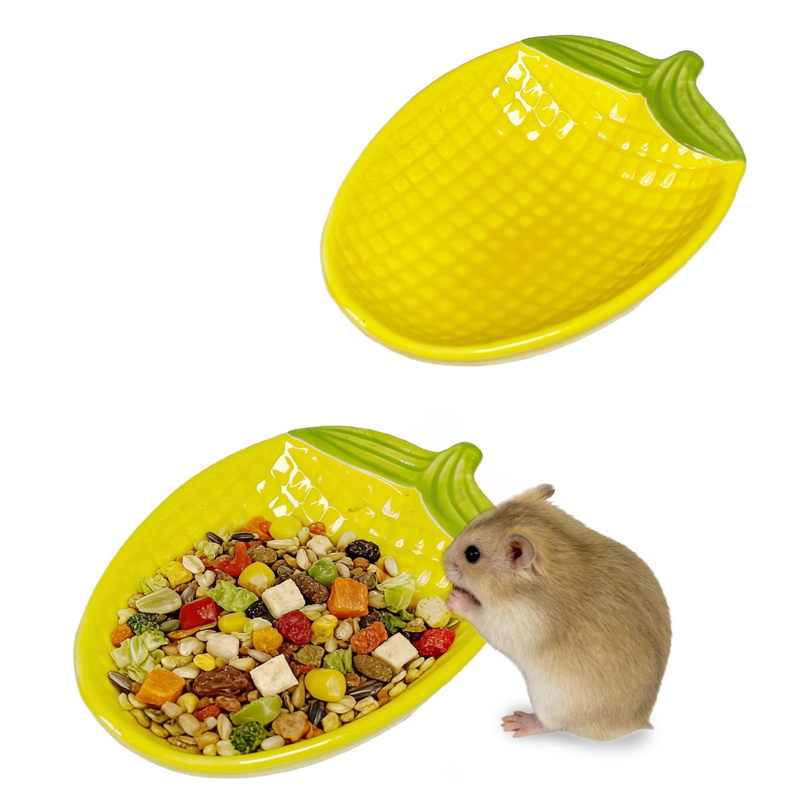 2 x Hamsternapf für Hamster, Futterschale, Keramik, Futternapf, Wasser-Futternapf für Rennmäuse, Ratten, Mäuse, Igel (Mais)