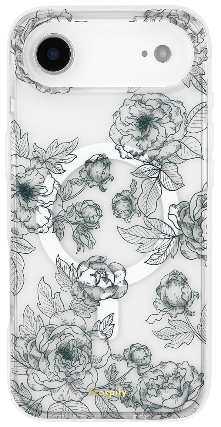 SCORPIFY for iPhone 17 Air Case [Compatible with MagSafe] with Matte Queen of Flower Floral Design, Cute Clear Magnetic Phone Cover for Women Girls, [Non Yellowing] Black Slim Bumper