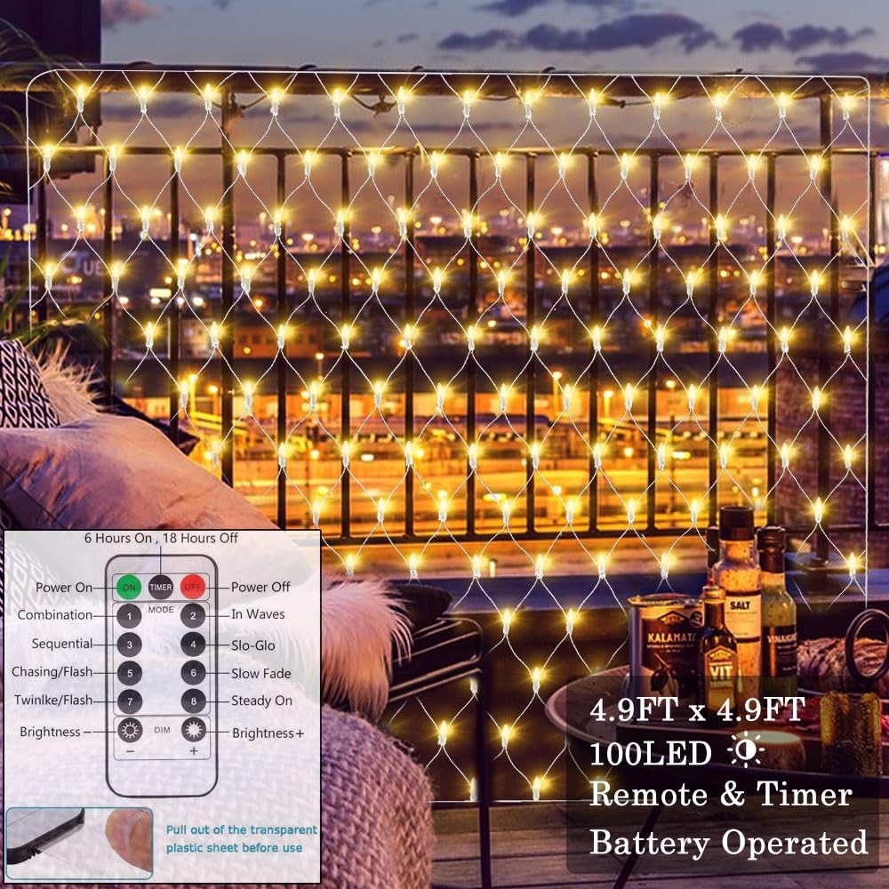 Filet Lumineux De Jardin à Piles De 3 M X 2 M, 200 LED En Maille Avec