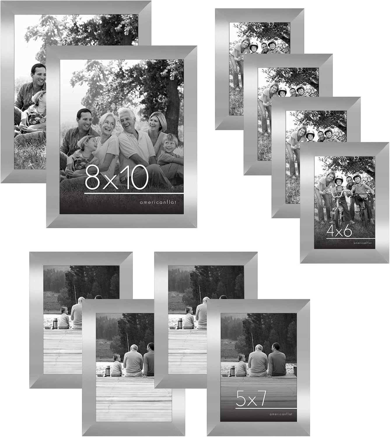 Americanflat Set of 10 Picture Frames with Shatter-Resistant Glass - Gallery Wall Frame Set with Two 8x10, Four 5x7 and Four 4x6 Frames - Signature Collection - Silver