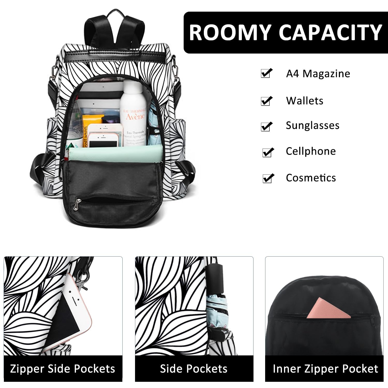 Fmeida Zaino Donna Antifurto Moda Borsa Donna con Tracolla Borse Zainetto da Viaggio Impermeabile