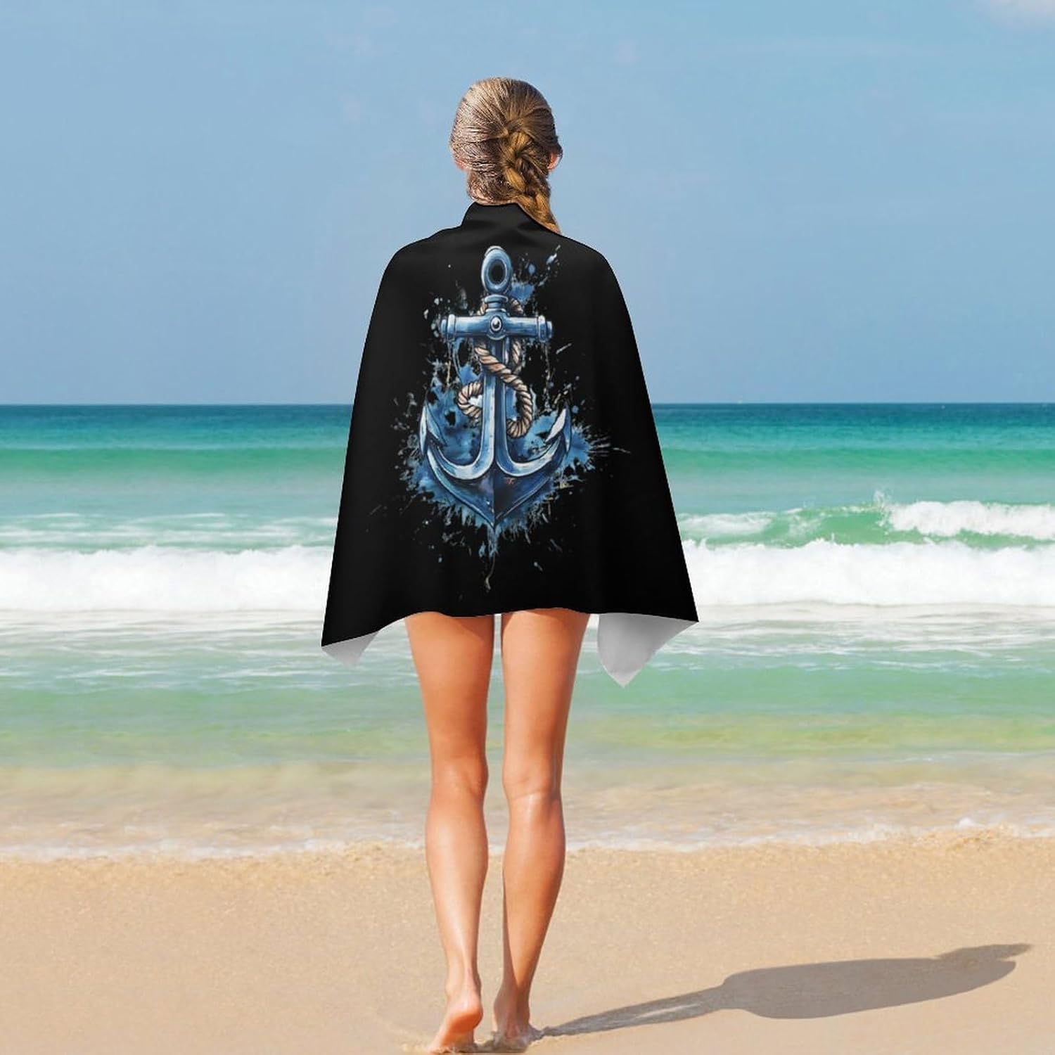 Watercolor Anchors Oversized Beach Towel Soft Absorbent Pool Bath Swim Towels for Adults Travel Vacation Gifts 130x80cm